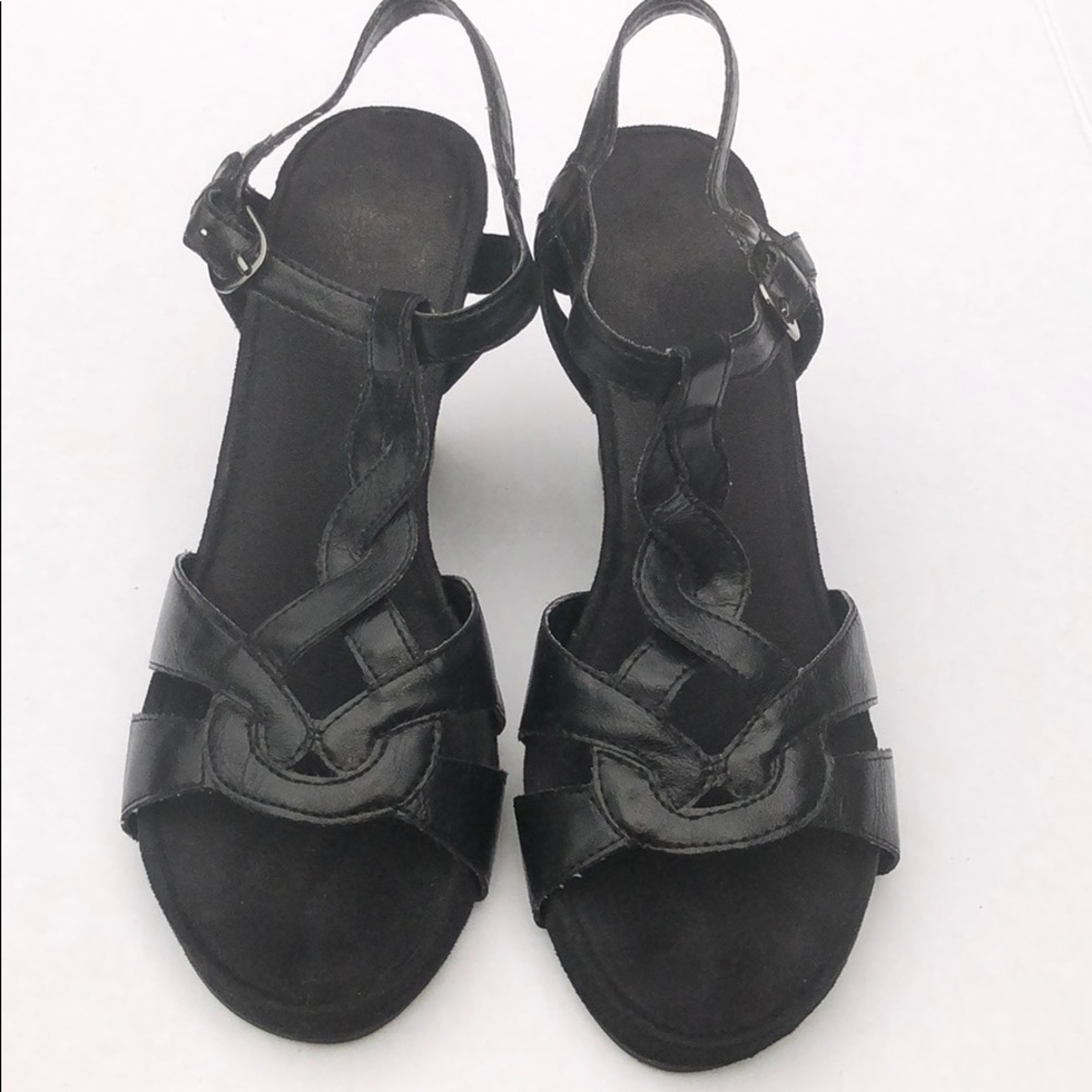 Aerosole Womens Black Wedge Sandals Size 10